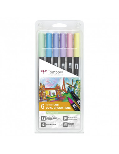 TOMBOW ABT DUAL BRUSH BLISTER 6 COL PASTEL